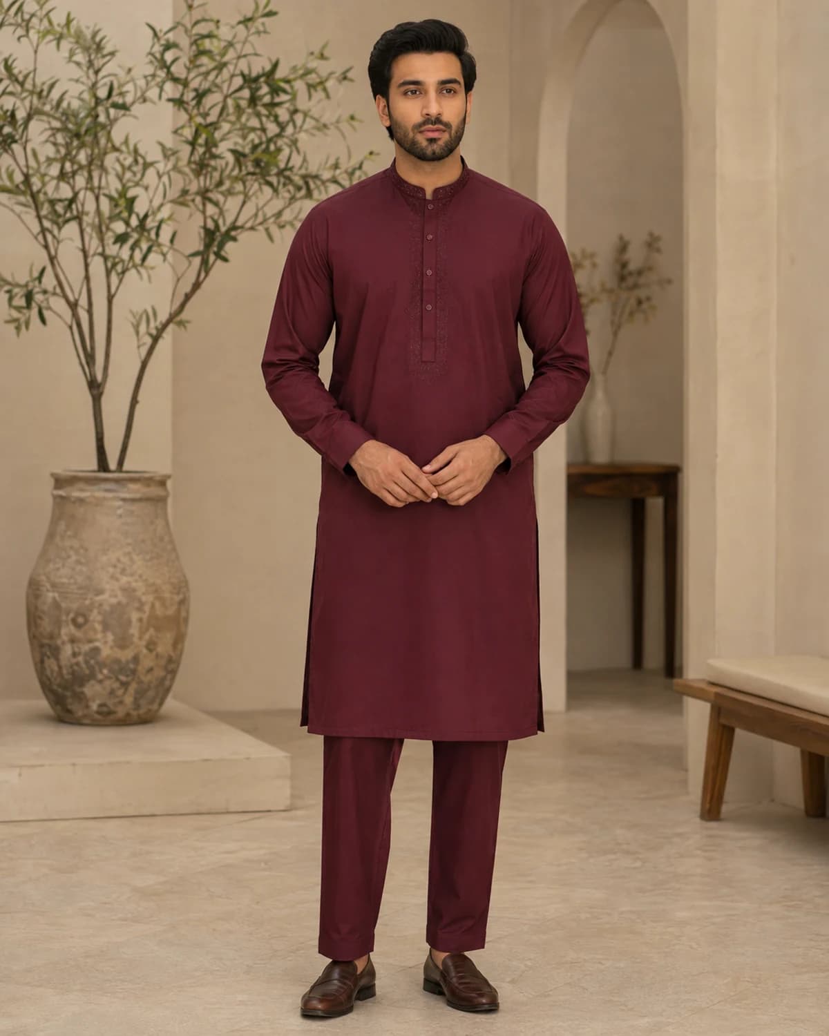 Bilal Burgundy Embroidered