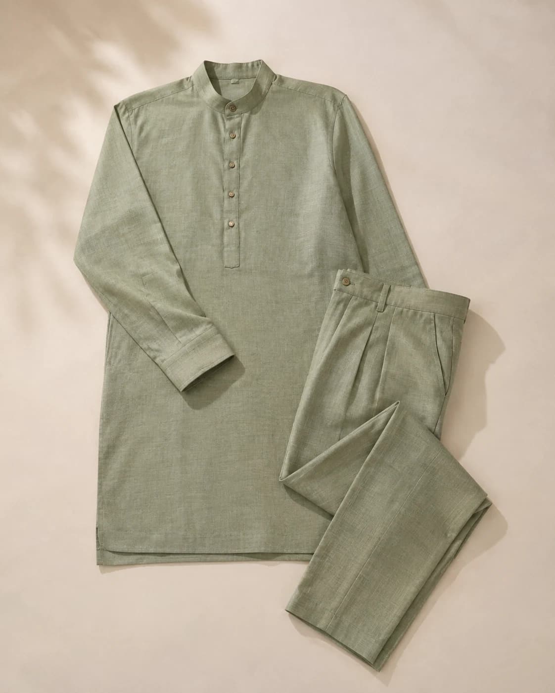 Ibrahim Sage Linen-Blend Kurta Trouser