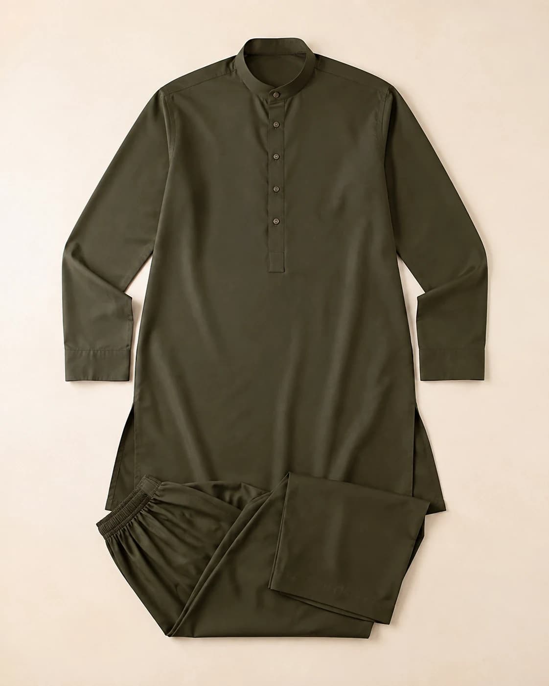 Saad Olive Wash-and-Wear Shalwar Kameez