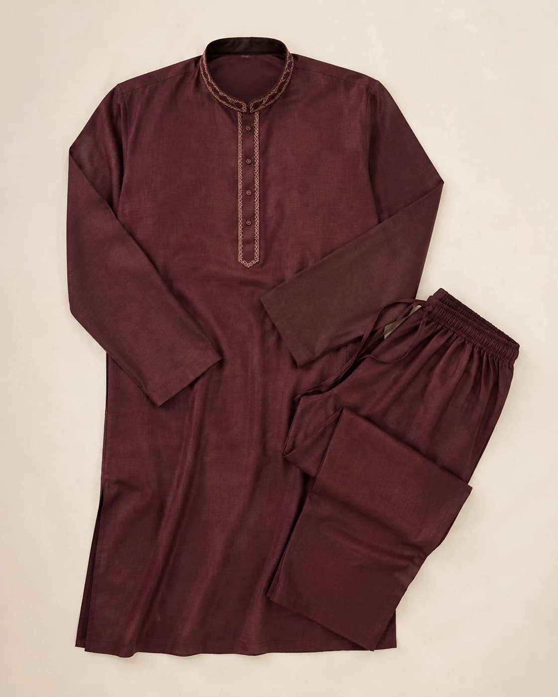 Shahmeer Maroon Textured Kurta Pajama
