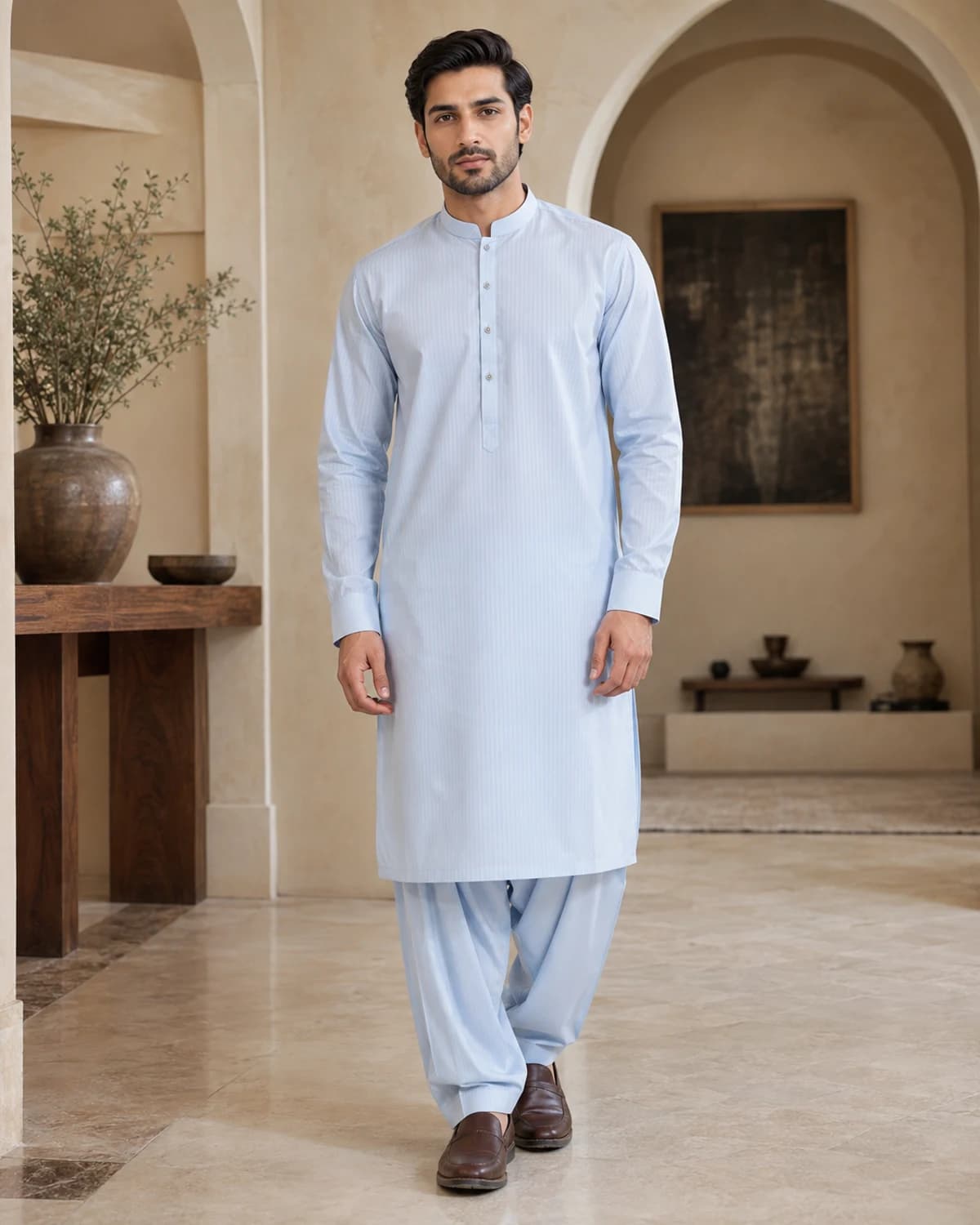 Taha Ice Blue Self-Stripe