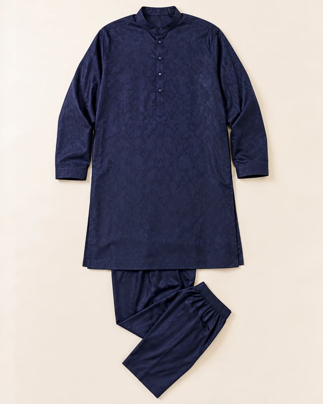 Zavian Navy Jacquard Kurta Pajama