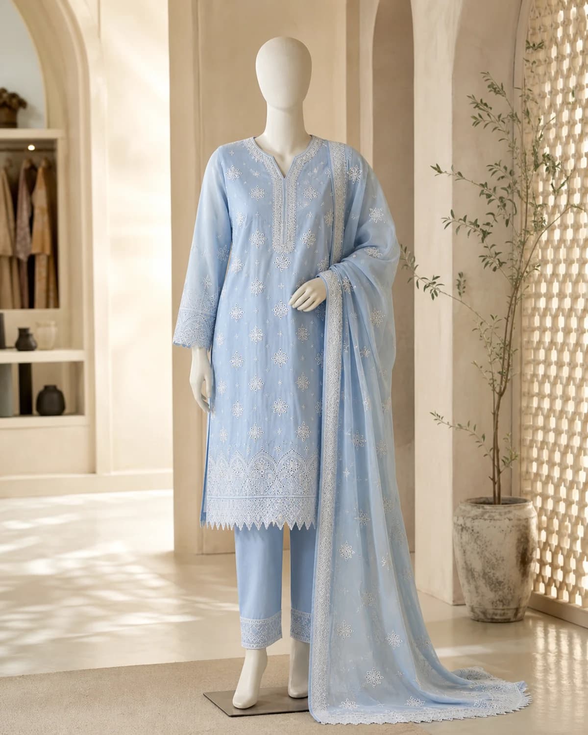 Alizeh Sky Chikankari Lawn Suit
