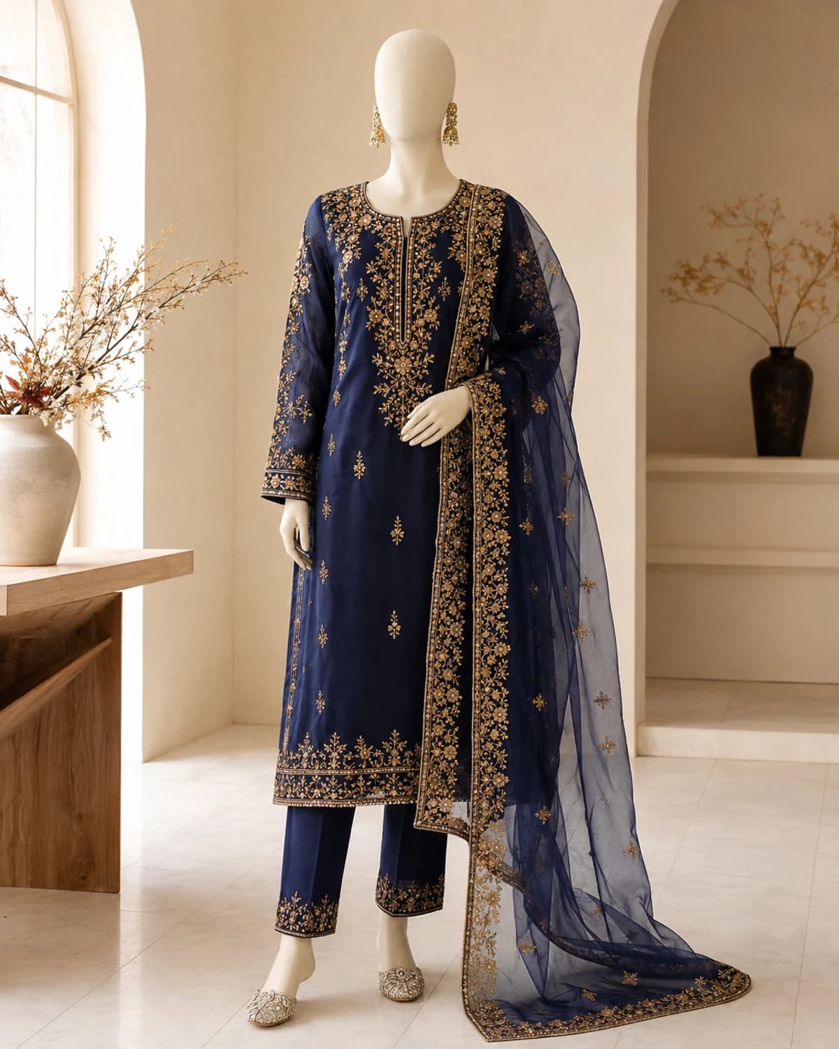 Anaya Midnight Gold Organza Suit