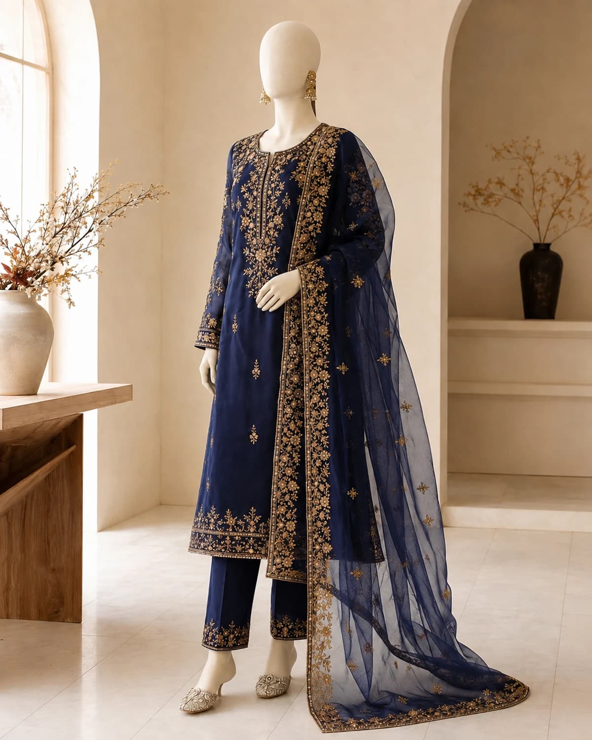 Anaya Midnight Gold Organza Suit