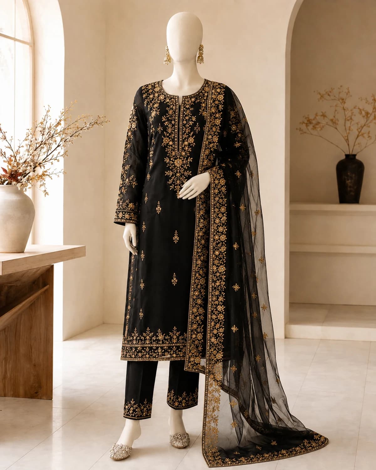 Anaya Midnight Gold Organza Suit
