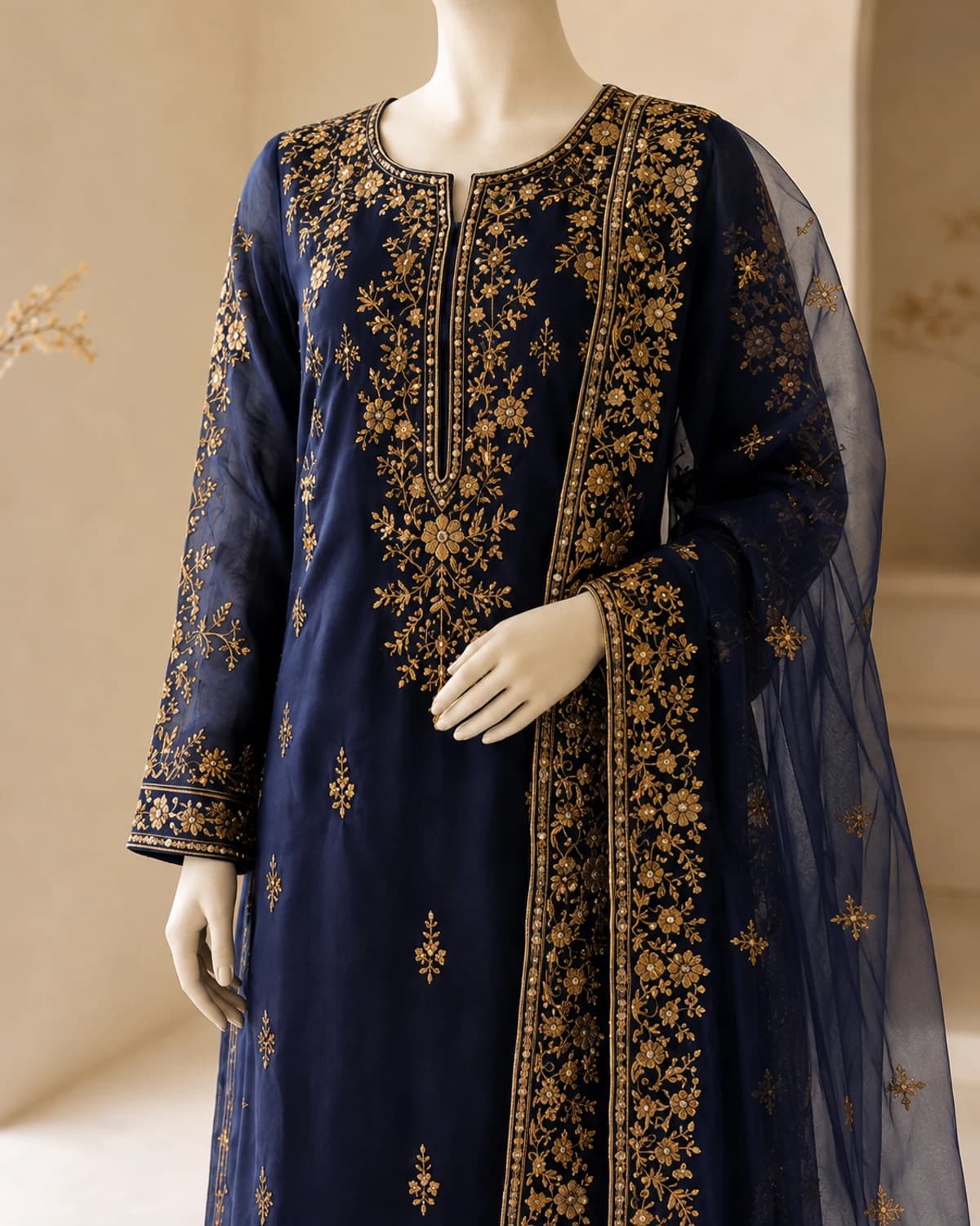 Anaya Midnight Gold Organza Suit
