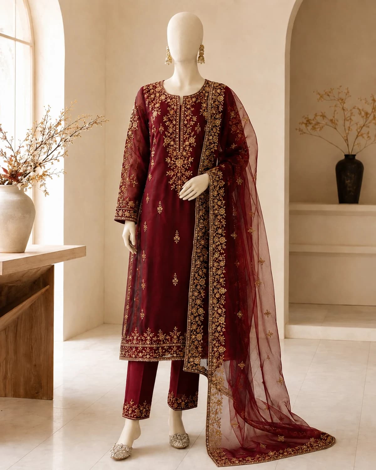 Anaya Midnight Gold Organza Suit
