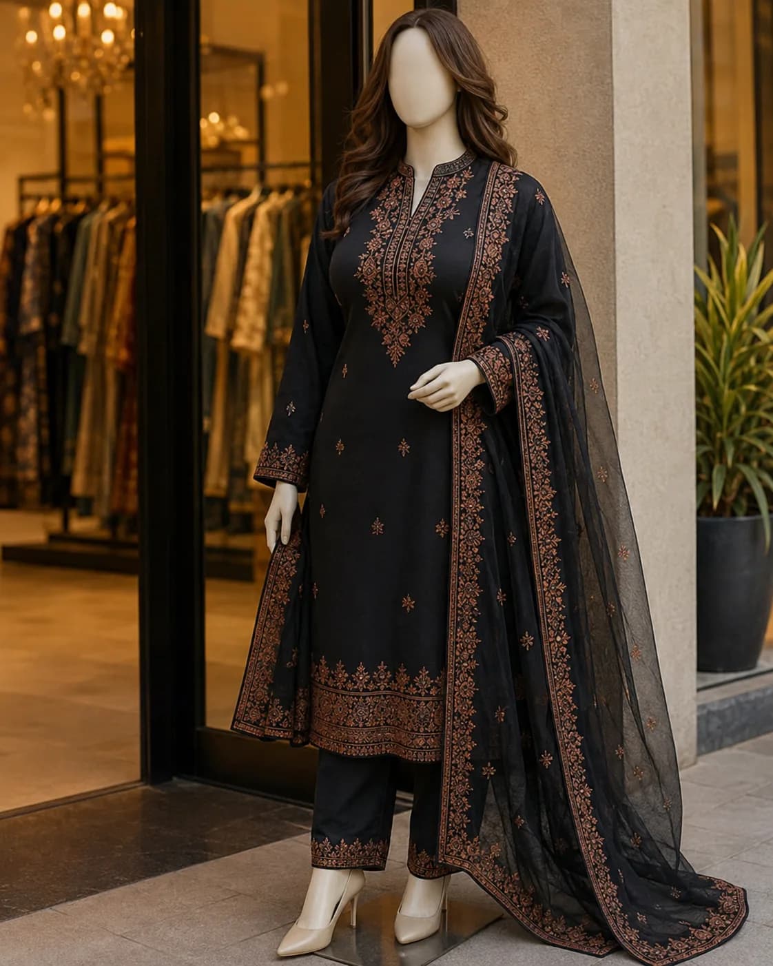 Dua Black Copper Festive 3-Piece Suit