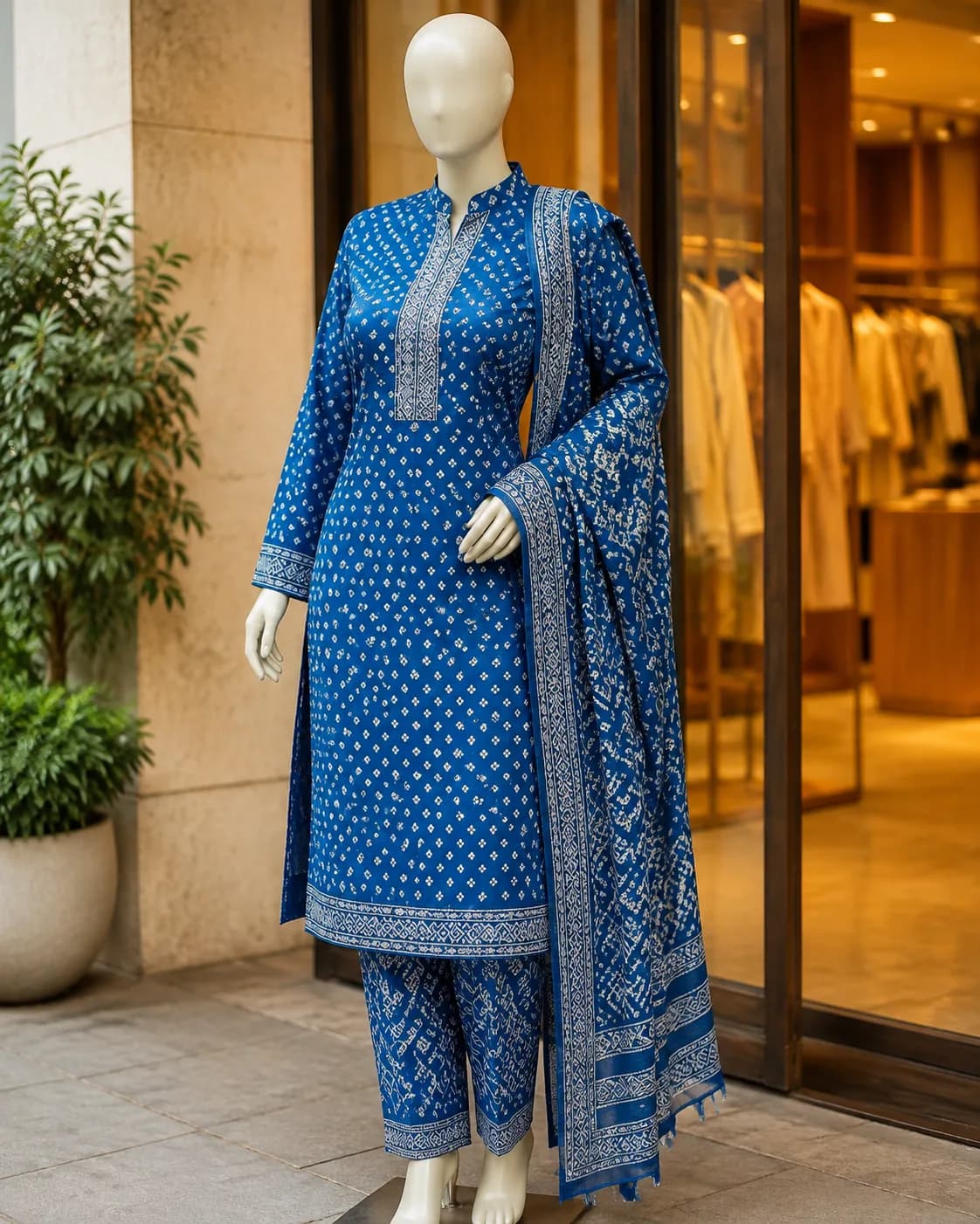 Eshal Cobalt Block-Print 2-Piece Cotton Suit