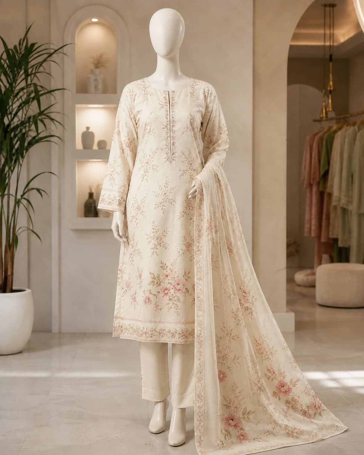 Hiba Pistachio Floral Cotton Suit
