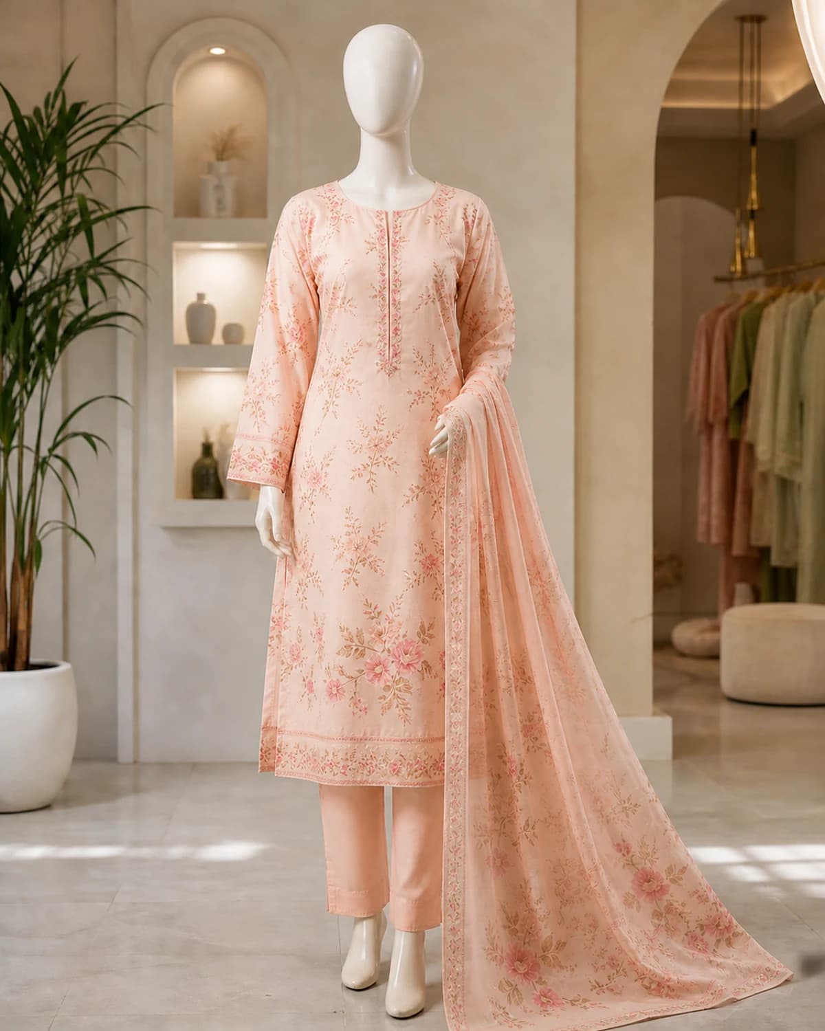 Hiba Pistachio Floral Cotton Suit