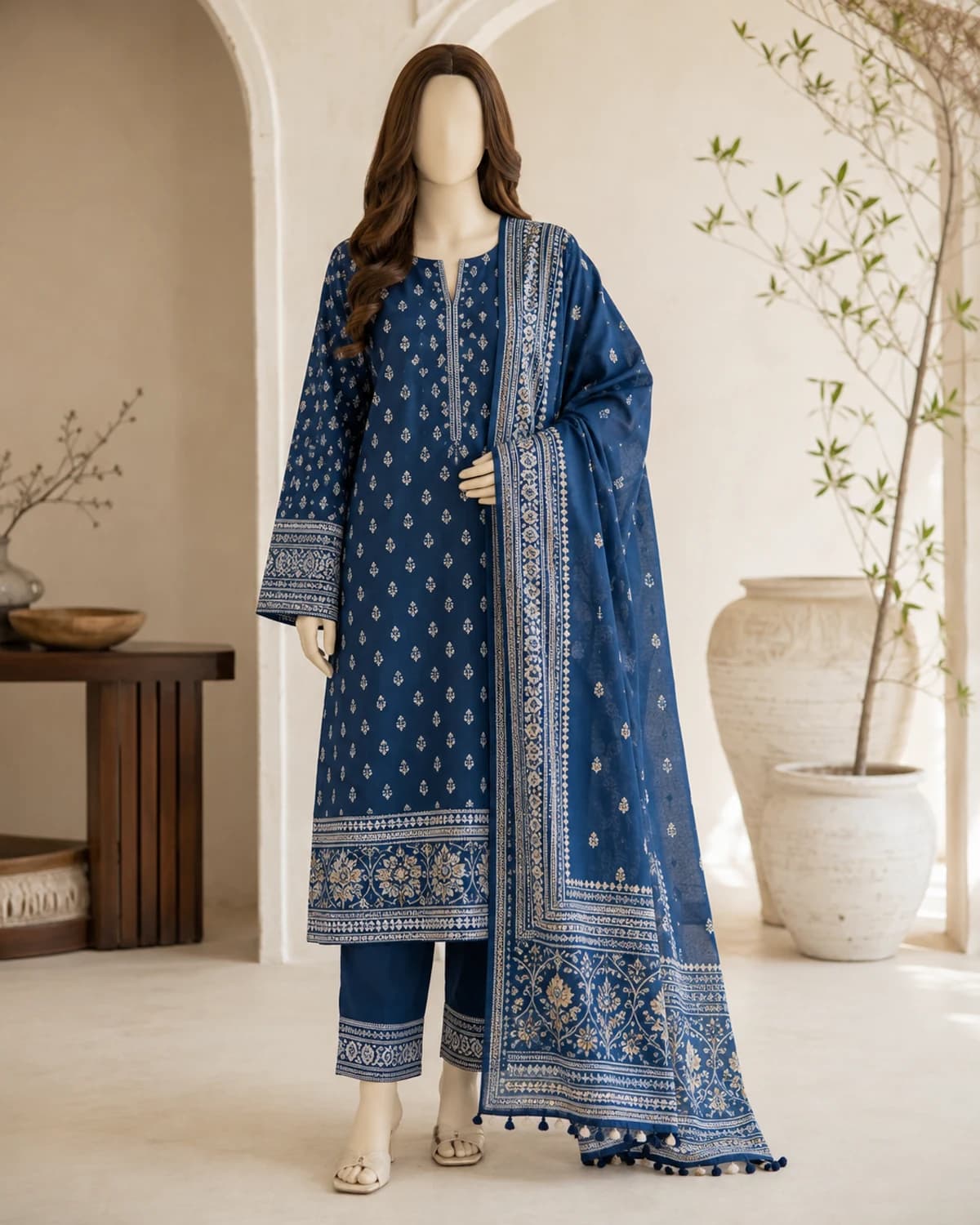 Imaan Sapphire Block-Print Suit