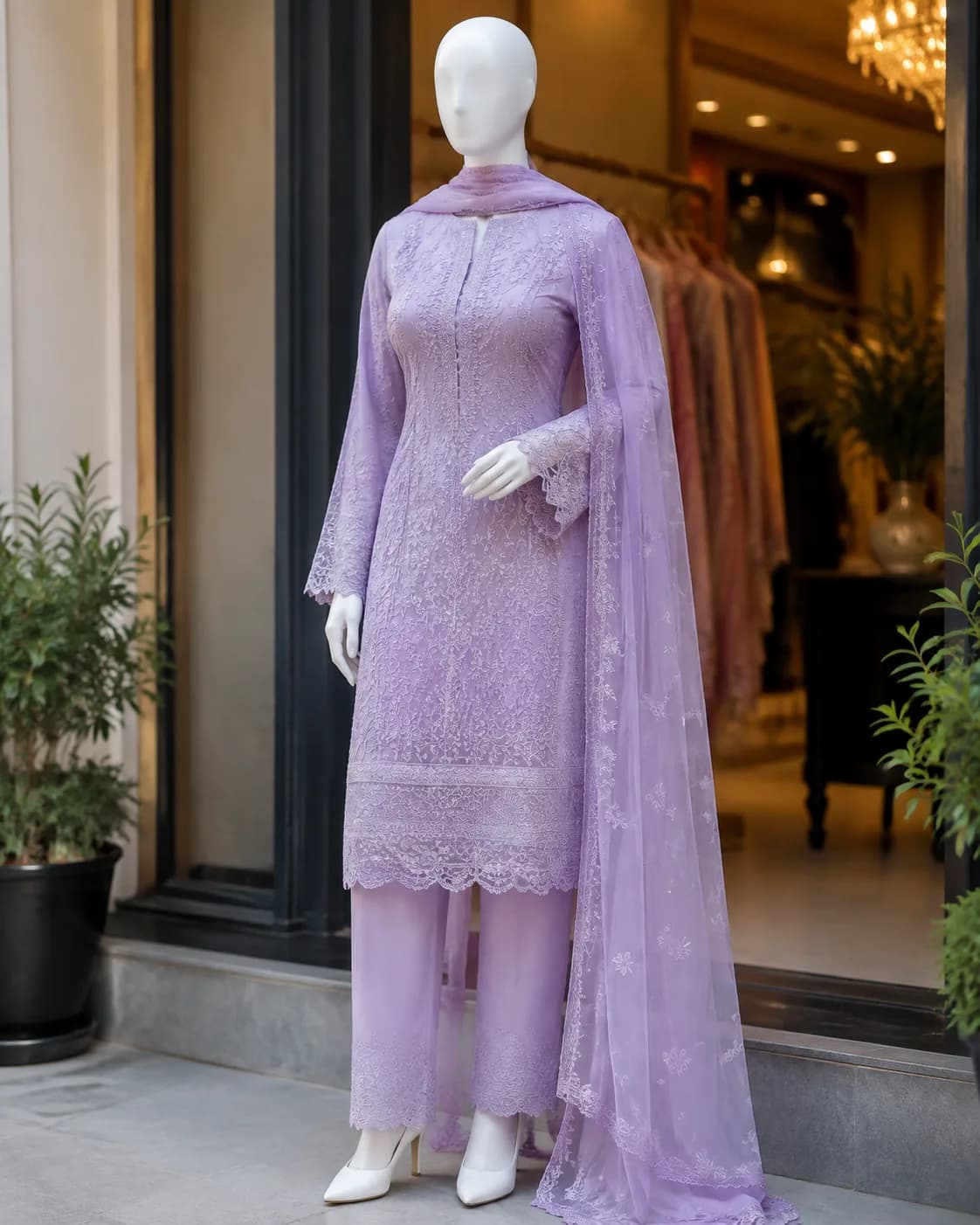 Inaya Lavender Chikankari 3-Piece Suit