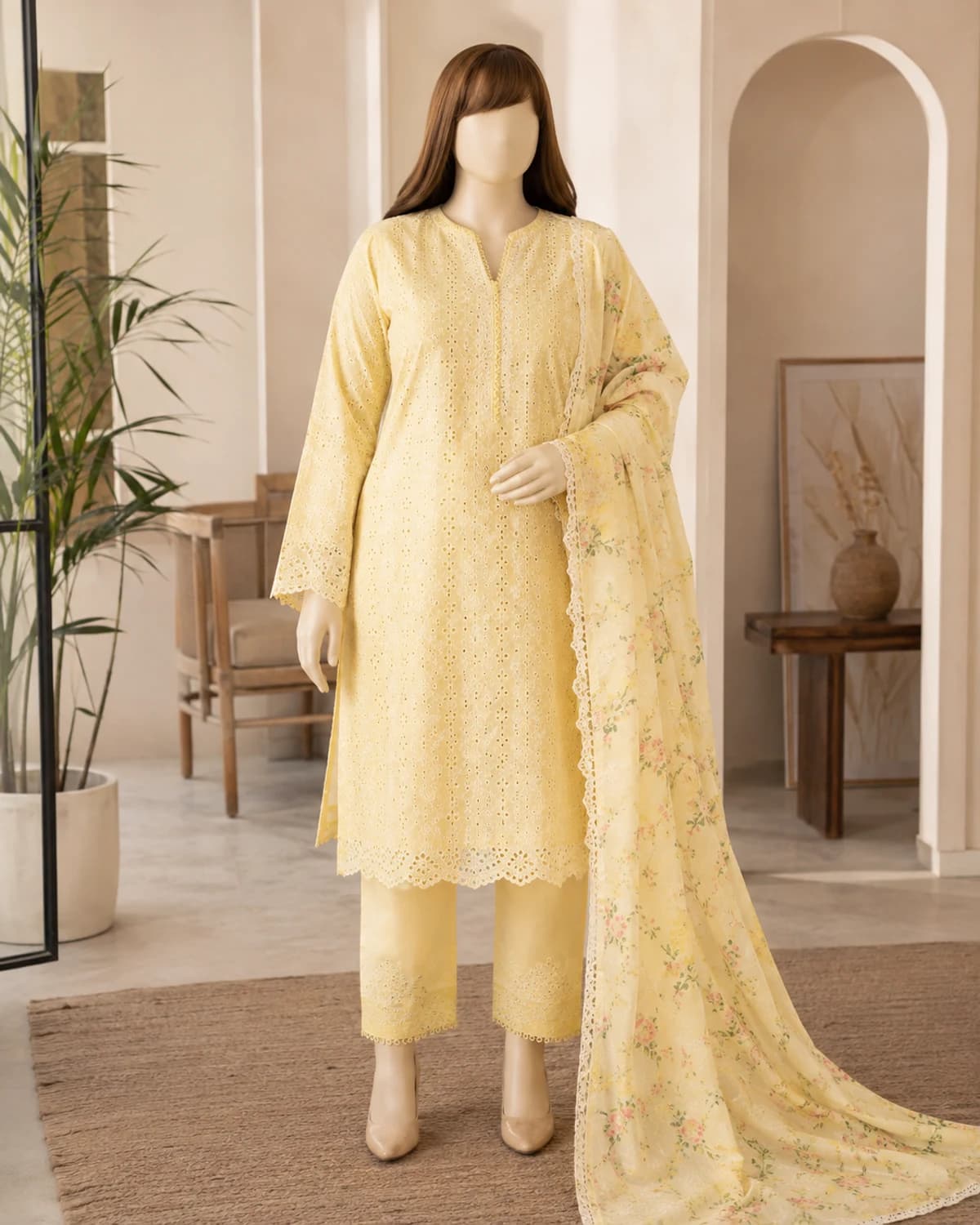 Laiba Butter Yellow Schiffli Suit