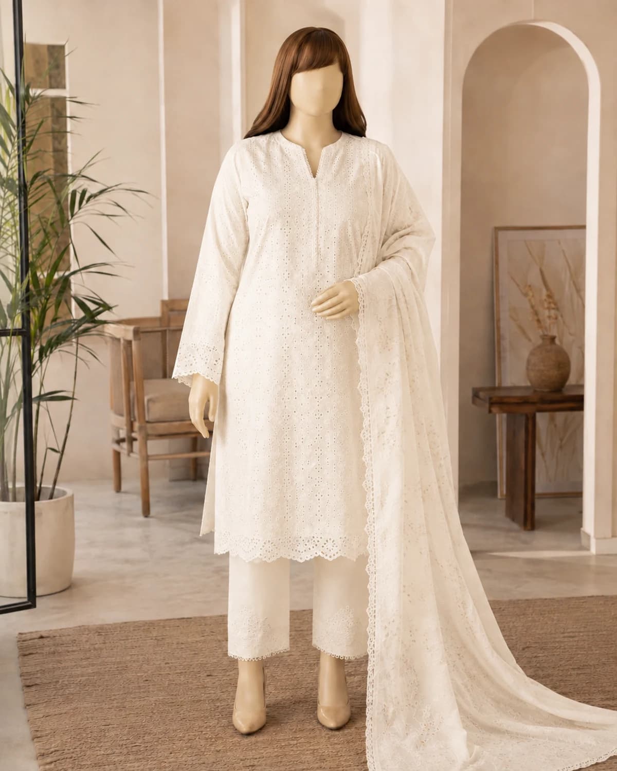Laiba Butter Yellow Schiffli Suit