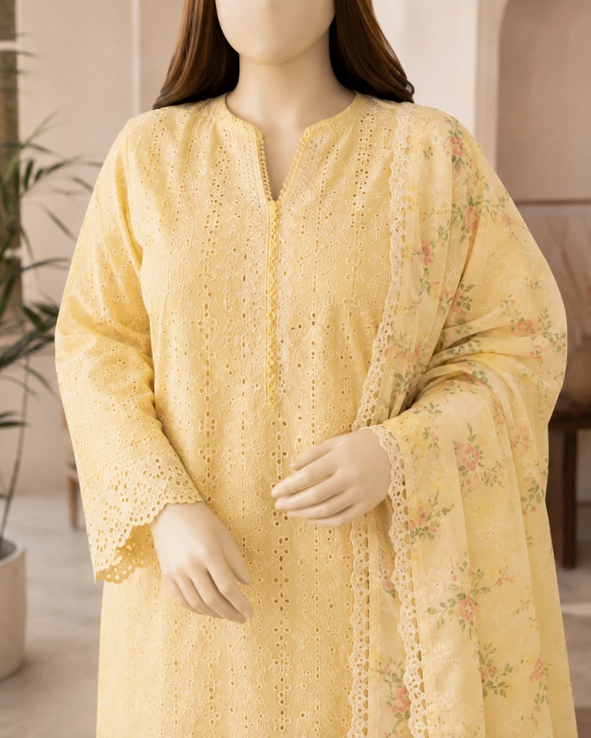 Laiba Butter Yellow Schiffli Suit