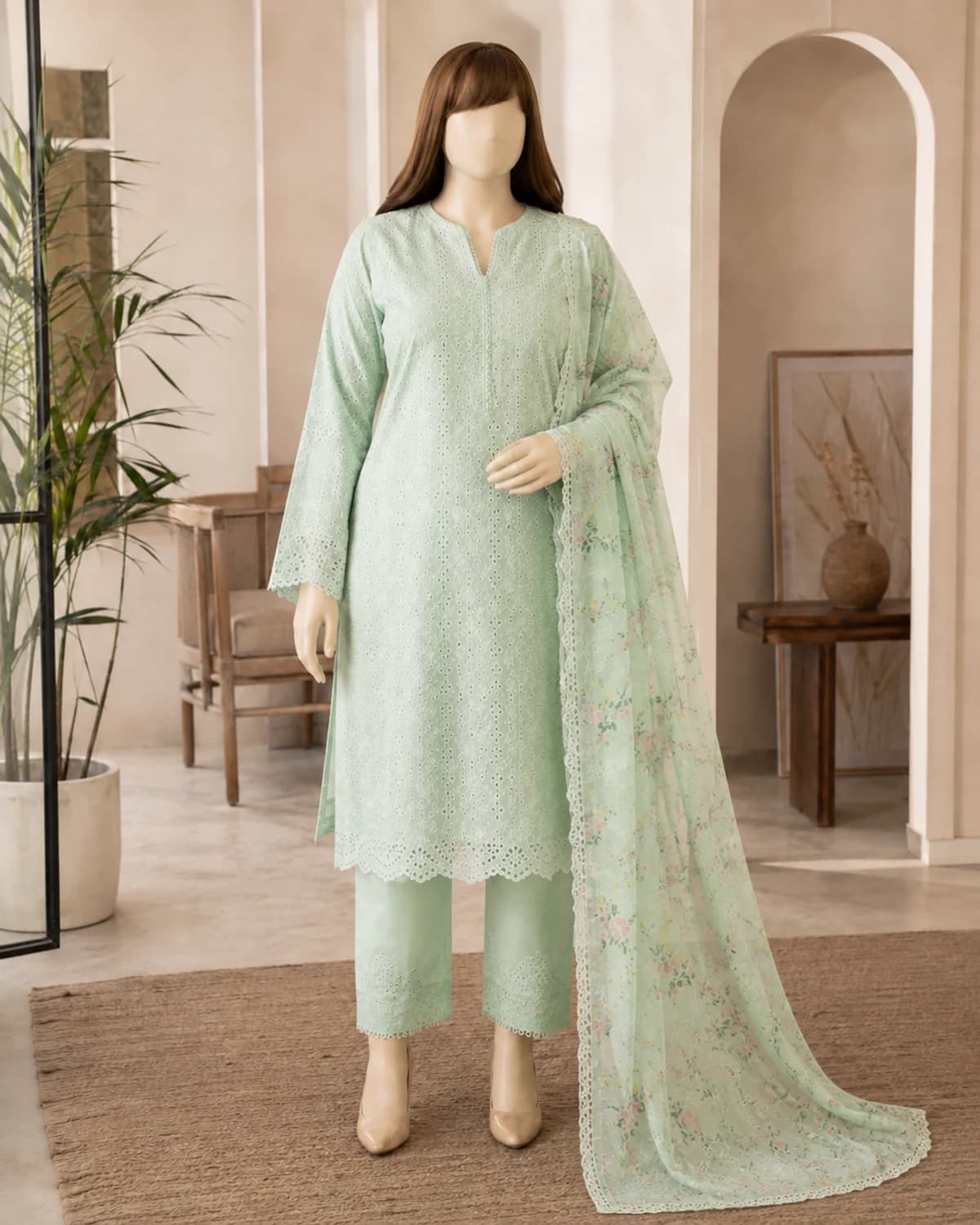 Laiba Butter Yellow Schiffli Suit