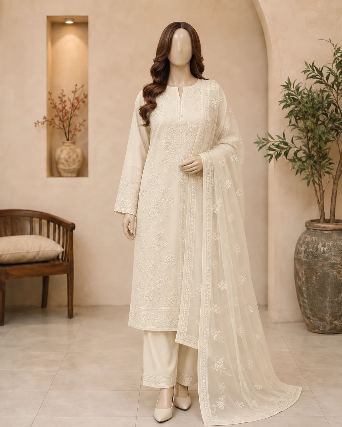 Mahnoor Rosewood Embroidered Lawn Suit
