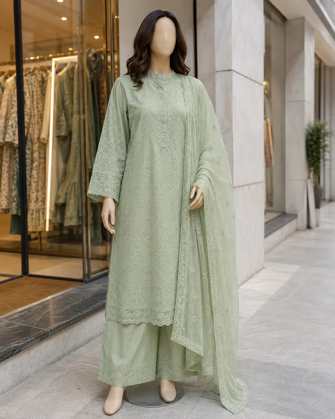 Meher Sage Chikankari 3-Piece Suit