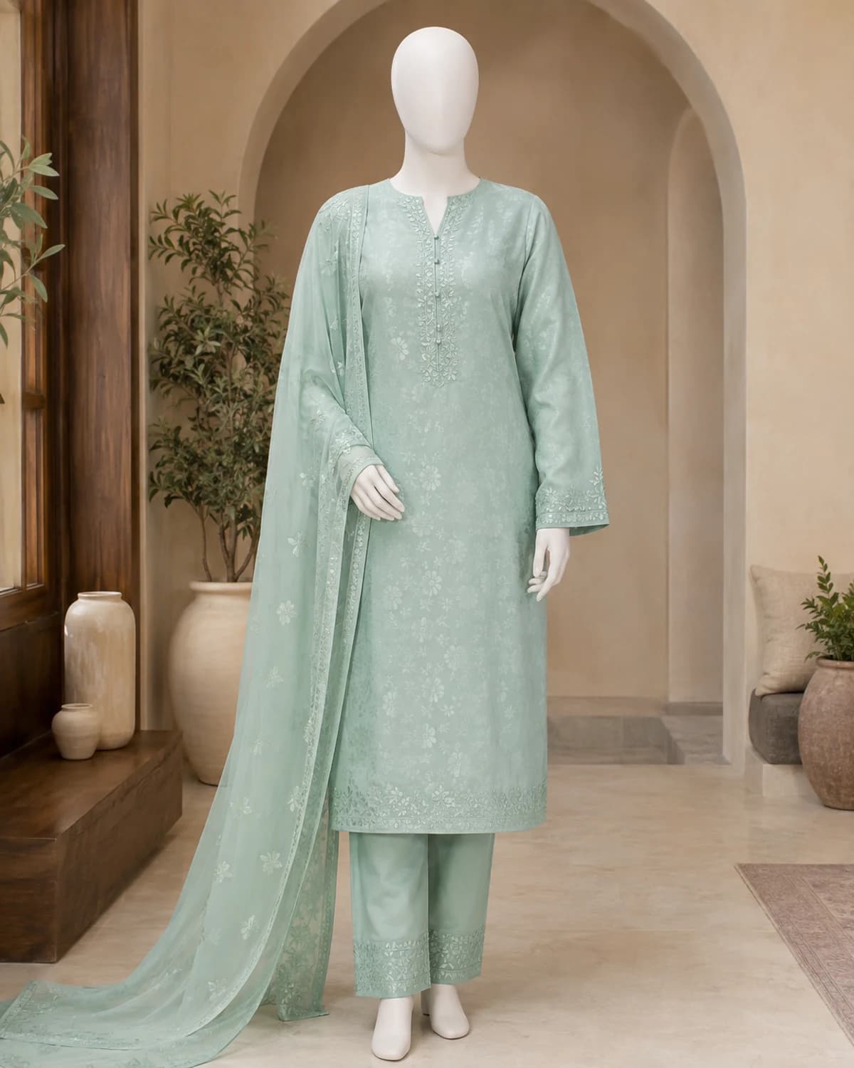 Noor Seafoam Jacquard Suit