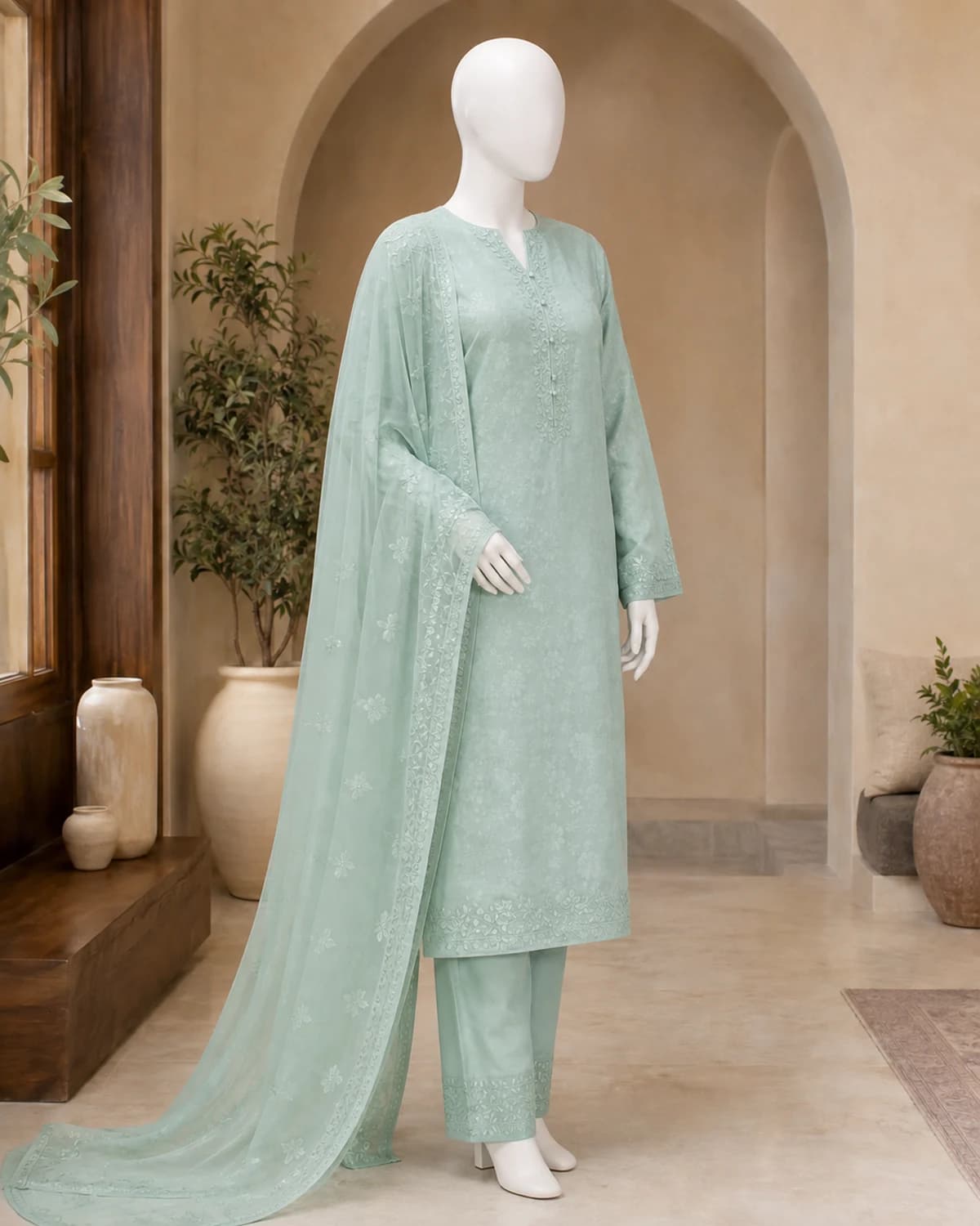 Noor Seafoam Jacquard Suit