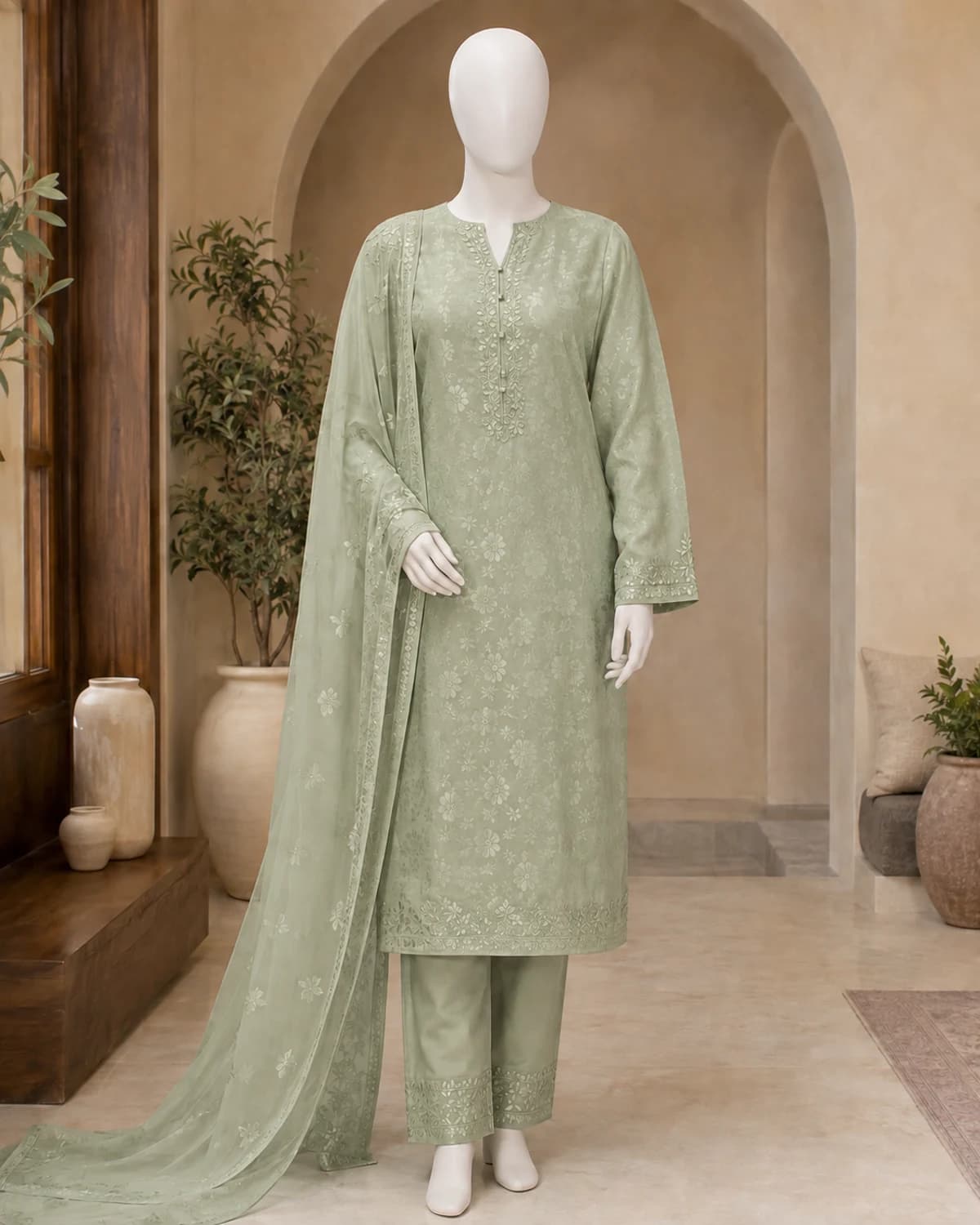 Noor Seafoam Jacquard Suit