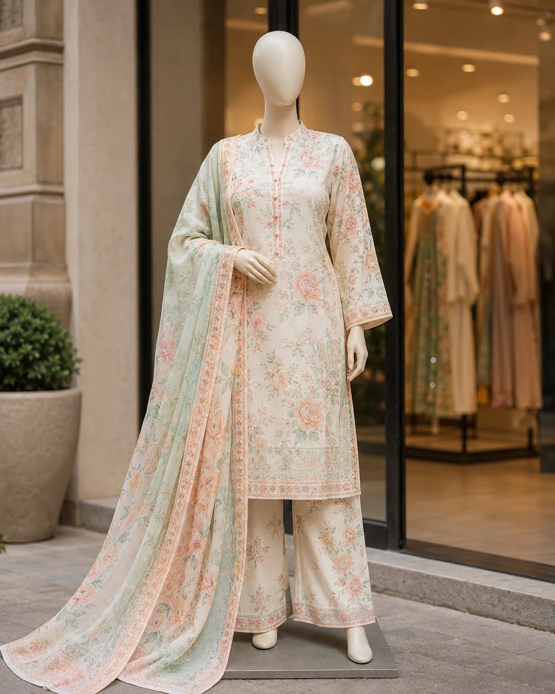Roshni Ivory Pastel Printed 3-Piece Lawn Suit